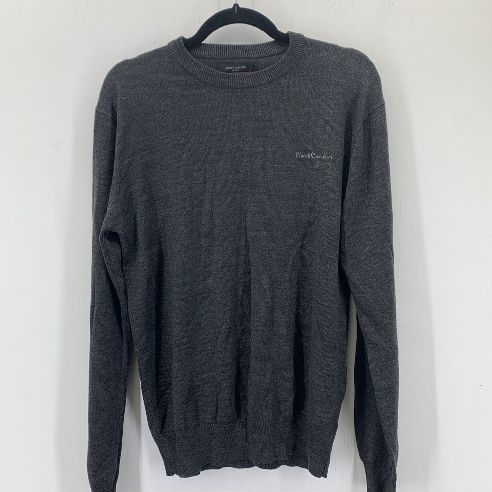 Pierre‎ Cardin Mens Large Crewneck Pullover Sweater Business Preppy Gray Logo